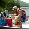 Brendan Wiltse developing a bathymetric map for Wolf Lake, a key study site in the central Adirondacks.  Brendan is a former Paul Smith's College student who is now pursuing a PhD in environmental history reconstruction at Queen's University, Ontario.